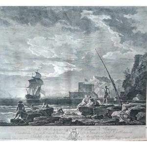- "the Calm" - Joseph Vernet - Engraved By J J Balechou - Year 1755 -