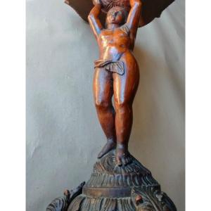 - Carved Wooden Pedestal Table - Caryatid - 19th Century