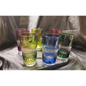 6 Colored Crystal Orangeade Glasses Val Saint Lambert