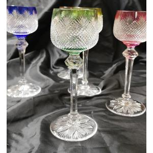 5 Baccarat Colored Crystal Glasses Nonancourt Model