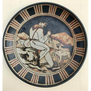 Dish 1st Period Vilotte Pottery From Ciboure Ve 26 Cm Bouvier Decor 