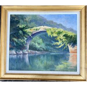 Basque Country Old Oil Panel By Gaston Moreau Bridge On The Bidasoa Euskal Herria 