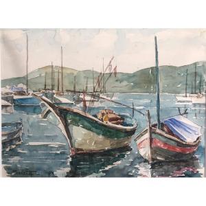 Watercolor Basque Coast By Louis Pascault (1902/1985), Painter From Ciboure, Brother Of Henri