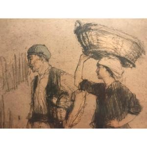 Engraving Peasants Basque Country Armand Coussens 1881/1935