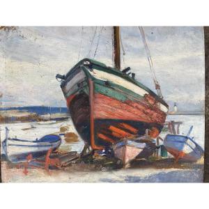 Oil On Panel Pierre Almes (1880/1944) Painter From Ciboure Basque Country Port