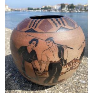 Basque Country 1920 Ball Vase Ciboure Pottery Ve Rhune Ziburu 