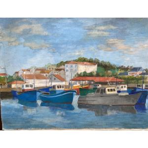 Gouache Jean Faure Basque Country Ciboure St Jean De Luz Fishing Port
