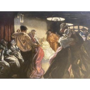 Engraving Cabaret Port Atlantique Britain Pays Bastagne Pierre Labrouche Lucien Simon