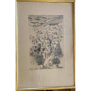 Edmond Vales (1918/2001) Drypoint Engraving 2/50 Fes Medina Morocco Orientalism