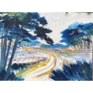 Acrylic On Canvas, Landes Painter Michel Craven, Landes Pines 