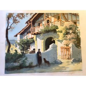 Engraving Basque Country Raoul Serres 1920/30 Etxea Euskal Herria