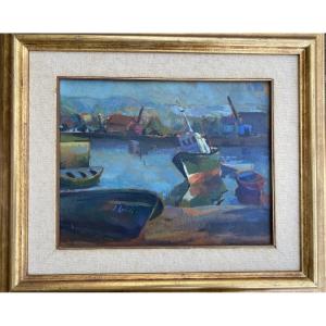 Oil On Panel Port Of The Southern Basque Country Hegoalde Loidi Basque Fishermen