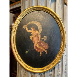 Oil On Cardboard Woman Symbolizing The Dawn.