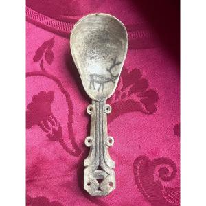 Lapland. Spoon Engraved In Reindeer Antlers.