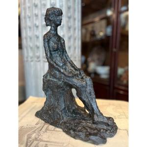 Bronze Sculpture. Yves Bodiou. Seated Woman.
