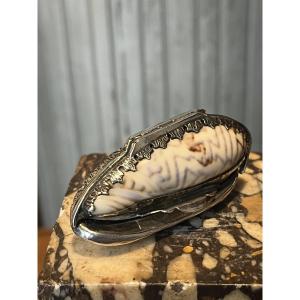 Silver Mounted Shell Pill Box.