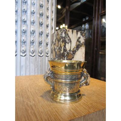 Small Silver Mortar Vermeillé Home Tadpole Poinconné Minerva.