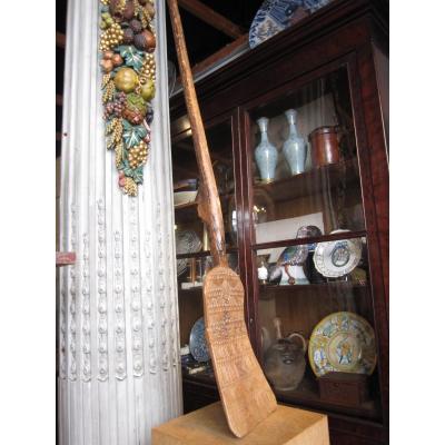 Large Wooden Shovel (pine) In Two Parts Decor Geometric Patterns.