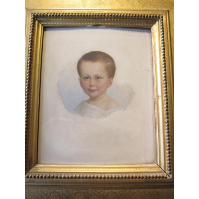 Portrait Of Child Oil On Panel Not Signed.