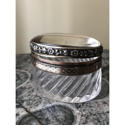 Oval Pill Box In Crystal And Silver.