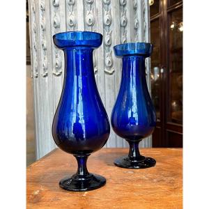 Pair Of Cobalt Blue Glass Vases.