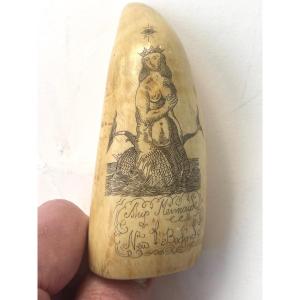 Rare Sperm Whale Tooth Masonic Symbol Mermaid Of New Bedfort C 1855