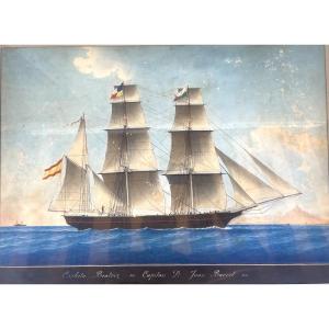 Joseph Honoré Pellegrin Portrait Of Corvette Beatriz Captain Juan Barret Signed Dated 1858