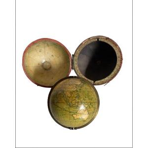 Rare Pocket Globe Signed Newton Dated 1817 In Its Shagreen Case