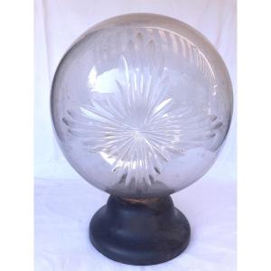 19th Century Cut Crystal Pharmacy Display Case Globe With Base