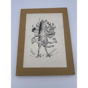 Box Set Of Four Original Lithographs By Aristide Caillaud With A Poem By Jacques Lacarrière