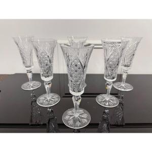 Saint Louis - Vologne Model 6 Crystal Champagne Flutes H: 18.5 Cm