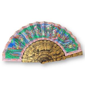 Eventail dit Aux Mille Visage Chine fin 19ème Eventail Mandarin