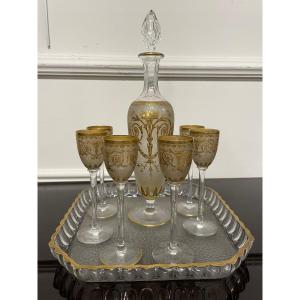 Saint Louis - Liqueur Service In Golden Crystal Late 19th