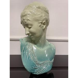 Ernest Carrier Belleuse - Choisy Le Roi - Bust Of A Woman In Barbotine