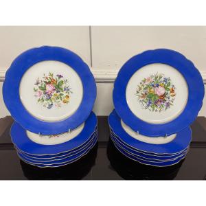 Suite Of 12 Porcelain Plates Hand Painted Flower Decor Charles Pillivuyt