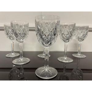 Saint Louis Florence Model - 6 Crystal Wine Glasses H: 16.5 Cm