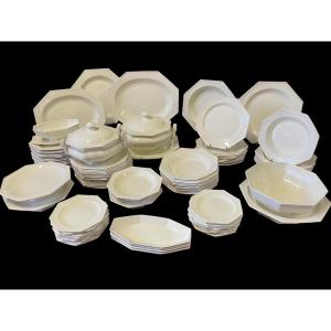 Creil Et Montereau - Octagonal Tableware Set Pearls Model 101 Pieces Plates