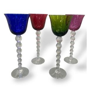 Saint Louis Bubbles Model - 4 Roemers Glasses In Colored Crystal H: 24.5 Cm