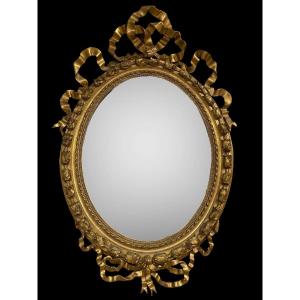 Louis XVI Style Oval Mirror In Gilded Wood 