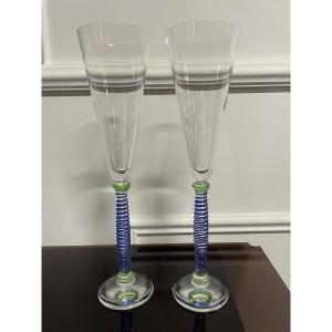 Salviati - Set Of Two Murano Glass Champagne Flutes 
