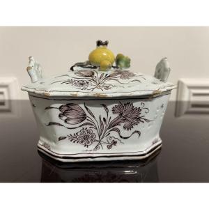 Antique Delftware Butter Dish, Hache De Porcelaine Workshops, 18th Century