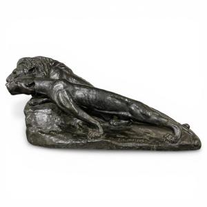 Important Bronze Animal Sculpture - The Lion And Lioness, The Prelude - C. Mazzei
