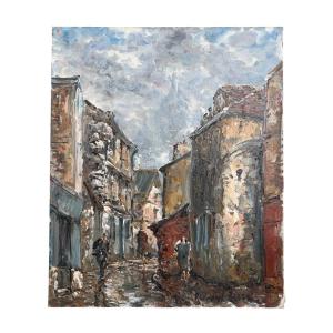 Raymond Besse - Montmartre On A Cloudy Day Oil On Canvas