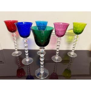 Saint Louis Modèle Bubbles - 6 Roemers Colored Crystal Wine Glasses H: 24,5 Cm