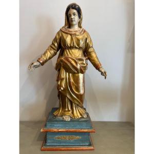 Large Statue Of The Virgin In Golden Wood Late 18th Early 19th