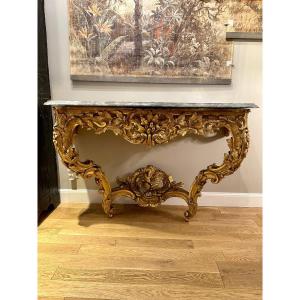 Large Console Table In Gilded Wood, Provence, 18th Century