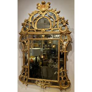 Grand Miroir à Parcloses En Bois Doré Epoque Régence