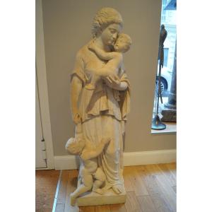 "madonna And Child And Saint John The Baptist": Large Group In White Marble Early 19th Century