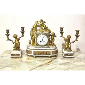 19th Century Fireplace Trim In White Marble And Gilt Bronze Louis XVI Style