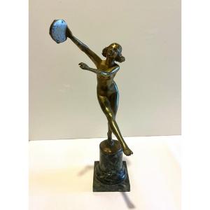 Bronze Tambourine Dancer Signed D. Simon